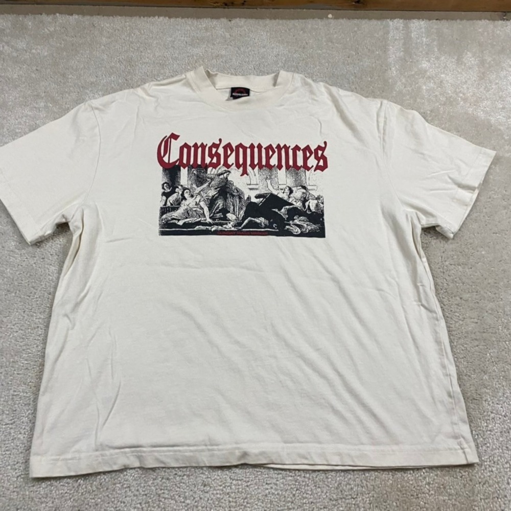 Sunday Mass Consequences Graphic T-Shirt Mens XXL Cream Renaissance Art Tee